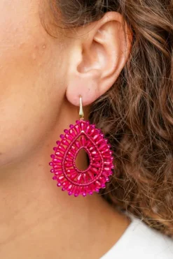Fuchsia Oorbellen Silk Drop Double Crystal