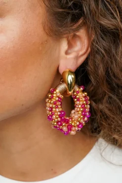 Fuchsia Tangerine Oorbellen Ophelia Combi Ovaal L