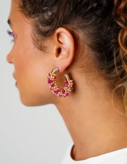 Fuchsia Tangerine Oorbellen Luna Creole Combi Ovaal M