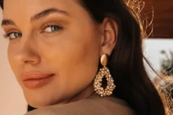 Goudkleurige Oorbellen Louise Irregular Double Stones Drop S