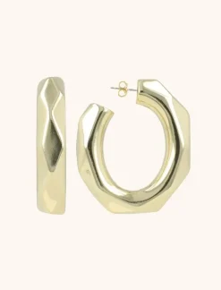 Goudkleurige Oorbellen Ovaal Creool Faceted Xl
