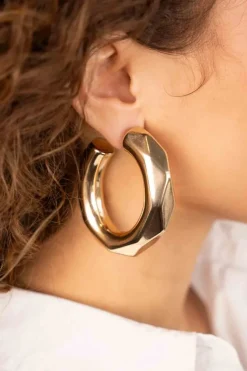 Goudkleurige Oorbellen Ovaal Creool Faceted Xl