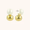 Goudkleurige Parel Oorbellen Rond Bold