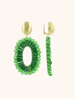 Groene Oorbellen Ann-Mary Ovaal Dubbel Clip