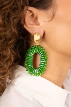 Groene Oorbellen Ann-Mary Ovaal Dubbel Clip