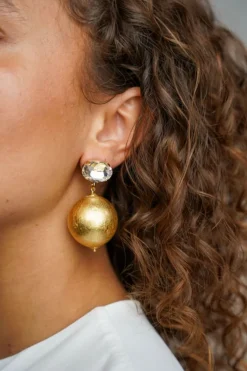 Houten Oorbellen Egg M Strass