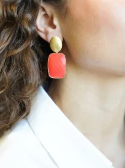 Koraal Oorbellen Jane Vierkant Quartz