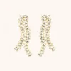 Kristalkleurige Strass Oorbellen Wave Waterfall Double Luus