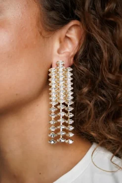 Kristalkleurige Strass Oorbellen Big Straight Waterfall Felicia