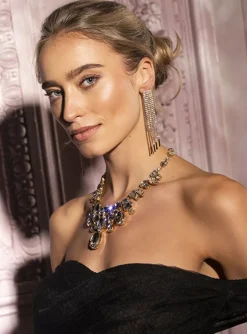 Kristalkleurige Strass Oorbellen Waterfall Square Mies