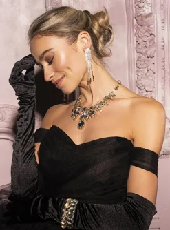 Kristalkleurige Strass Oorbellen Waterfall Square Mies