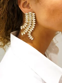 Kristalkleurige Strass Oorbellen Wave Waterfall Triple Lili