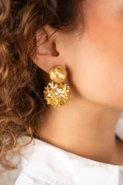 Licht Goudkleurige Oorbellen Daisy Globe M Flower