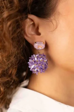 Lila Oorbellen Daisy Globe L Flower Strass