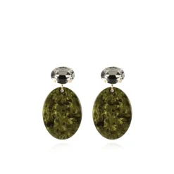 Marble Donker Groen Oorbellen Celia Ovaal S Strass Diamond