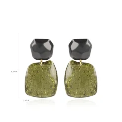Marble Donker Groen Oorbellen Square Rock Combi Zwart
