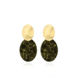 Marble Donker Groen Oorbellen Celia Ovaal S