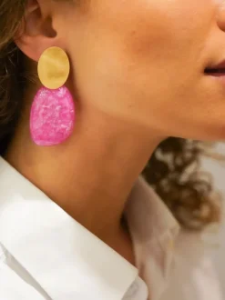 Marble Fuchsia Oorbellen Sara Asymmetrisch Ovaal L