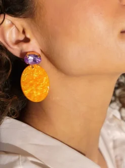 Marble Oranje Oorbellen Celia Ovaal S Strass Violet