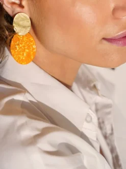 Marble Oranje Oorbellen Celia Ovaal S