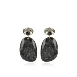 Marble Zwarte Oorbellen Alara Asymmetrisch Ovaal L Strass