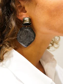 Marble Zwarte Oorbellen Simone Asymmetrisch Rock Xl Strass