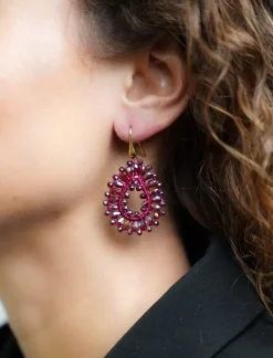 Metallic Bordeaux Oorbellen Robin Druppel Crystal S
