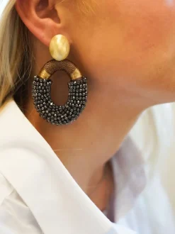 Metallic Bruine Oorbellen Combi Ovaal L