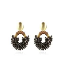 Metallic Bruine Oorbellen Combi Oval M Double Stones
