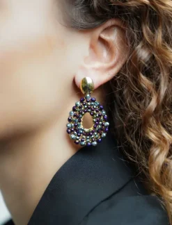 Metallic Groen Paarse Oorbellen Babs Open Drop S