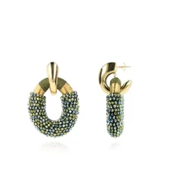 Metallic Groene Oorbellen Combi Oval L