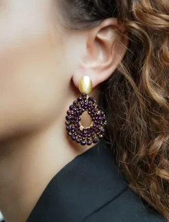 Metallic Paarse Oorbellen Babs Open Drop S