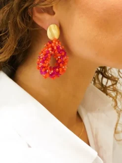 Mixed Fuchsia Oorbellen Clip Louise Glassberry Druppel L Double Stones Tonal