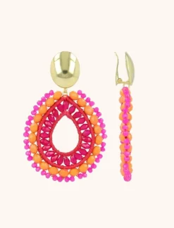 Oranje Fuchsia Oorbellen Vos Druppel L Clip
