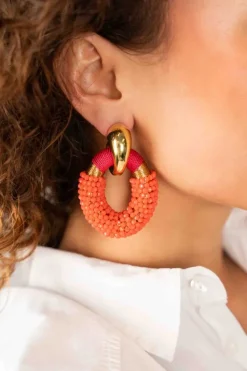 Oranje Oorbellen Yara Ovaal L Luxe
