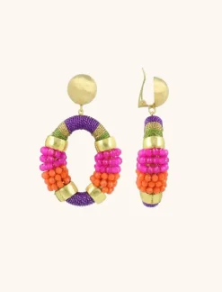 Paarse Fuchsia Oorbellen Caroline Ovaal M Premium Clip