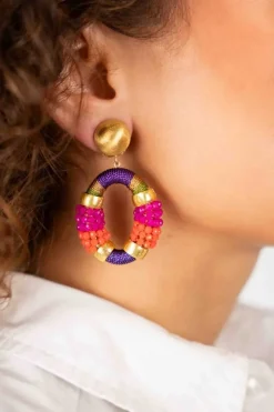 Paarse Fuchsia Oorbellen Caroline Ovaal M Premium Clip