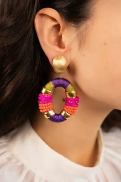Paarse Fuchsia Oorbellen Caroline Ovaal L Premium Clip