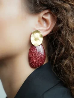 Rode Glitter Oorbellen Aurora Ovaal L
