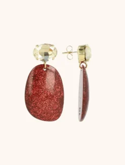 Rode Glitter Oorbellen Aurora Ovaal L