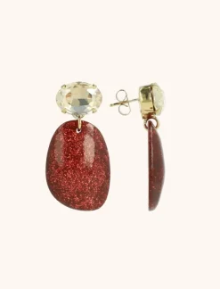 Rode Glitter Oorbellen Little Sara Asymetrisch Ovaal S