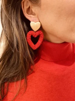 Rode Oorbellen Valentijn Brushed Hart