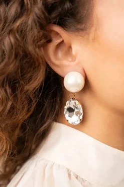 Ronde Kristal Parel Oorbellen Element Ovaal L