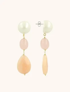 Roze En Peach Parel Oorbellen Ronde Druppel L Met Ovoid
