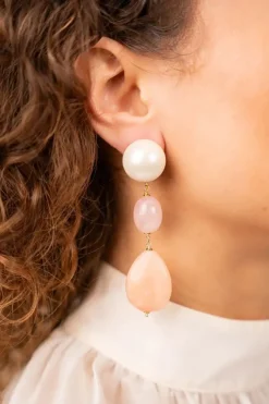 Roze En Peach Parel Oorbellen Ronde Druppel L Met Ovoid