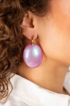 Roze Holo Oorbellen Closed Bugle Oval L Angie