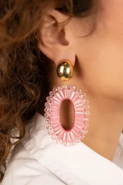 Roze Oorbellen Ann-Mary Ovaal Dubbel Clip