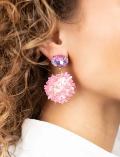 Roze Oorbellen Daisy Globe L Flower Strass