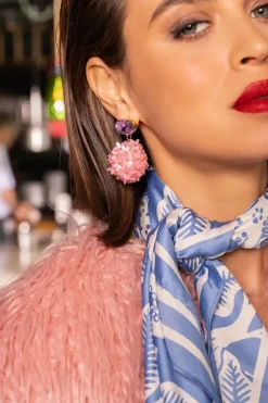 Roze Oorbellen Daisy Globe L Flower Strass