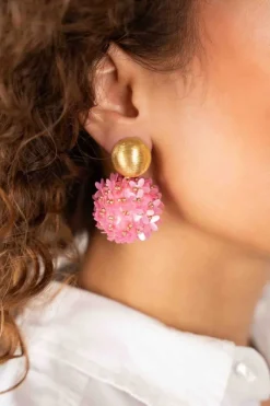 Roze Oorbellen Daisy Globe L Flower